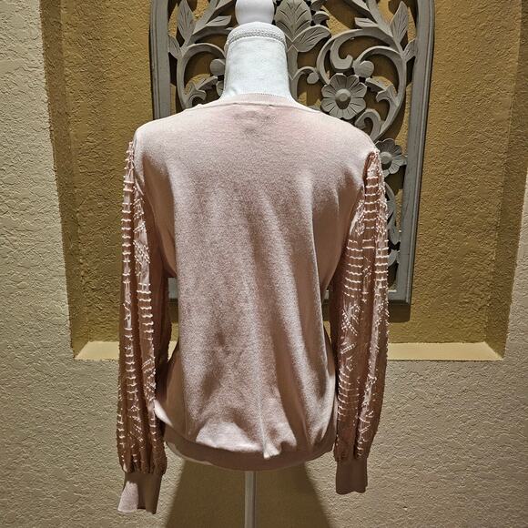 Rio & Rian XL Blush Pink Textured Sleeve Sweater Romantic Feminine Soft Chic - Picture 4 of 11